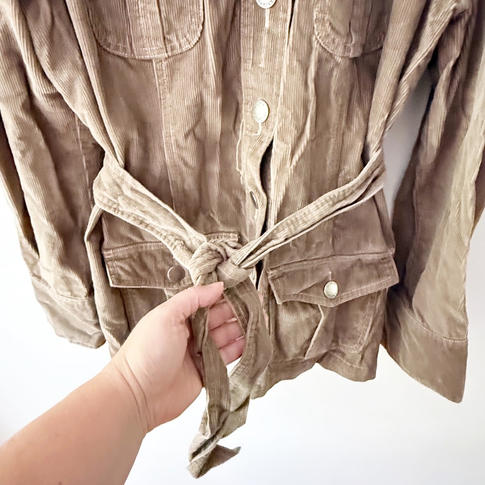 Gloria Vanderbilt Tan Corduroy Belted Utility Jacket Large Retro Western Casual - Picture 3 of 11